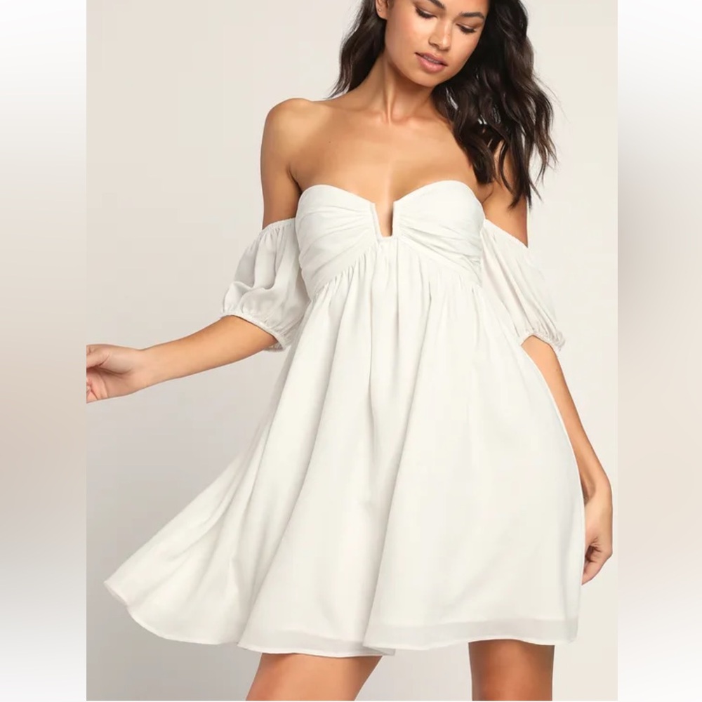 Lulus My Dream Date White Off-the-Shoulder Mini Dress